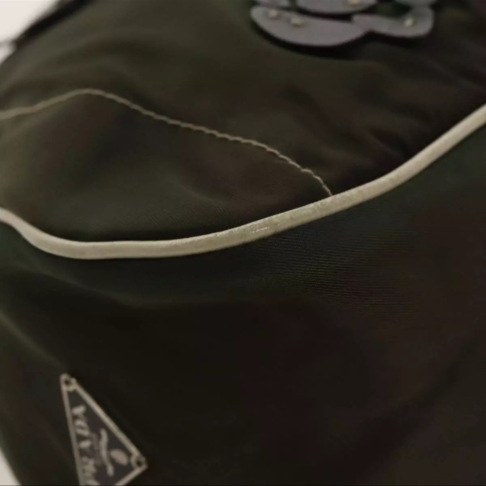 Prada Tessuto Fiori Flower Vintage Khaki Green Nylon/Leather Shoulder Bag - Picture 8 of 16